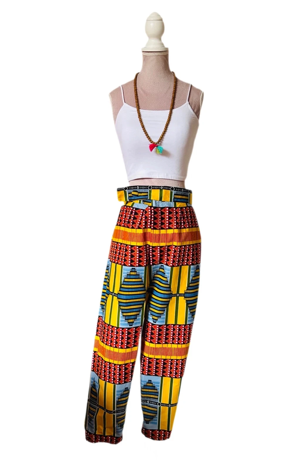 🧡🌈Handmade African Ethnic Boho Festival Pants Afro Chic Wax Cotton Pants 42/44💛🌈 – photo 8